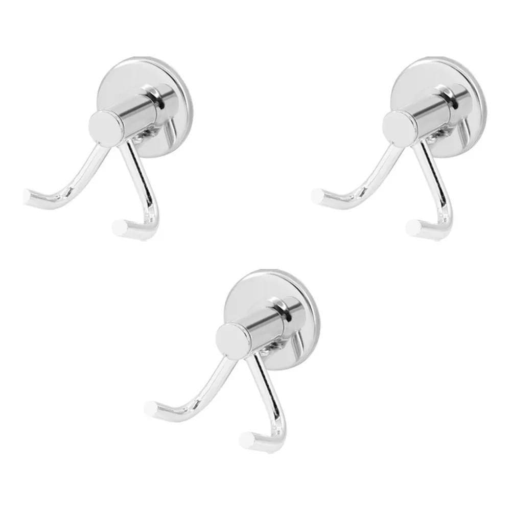 2X Kit 3 Cabides Gancho Toalha Duplo De Parede Aço Inox Cor