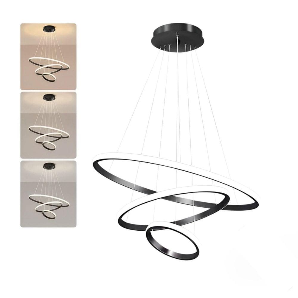 Lustre Pendente Led 3 Aneis Preto