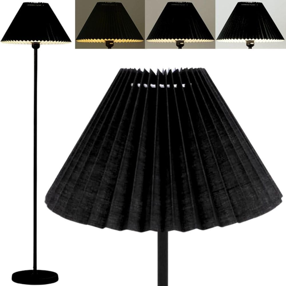 Luminária Piso Chão Coluna 148Cm Metal Cúpula Plissada Gimpo