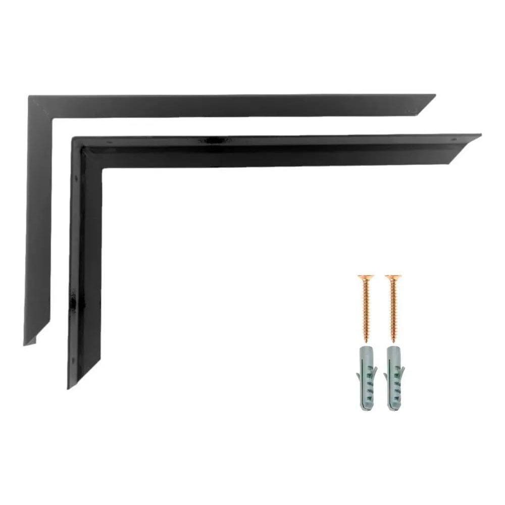 2 Suporte Mão Francesa Reforçada 40Cm Preto + Parafusos