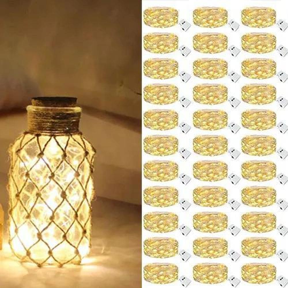 2X Kit 30 Fio Fada Cordão String Light 2M 20 Leds Branco Que