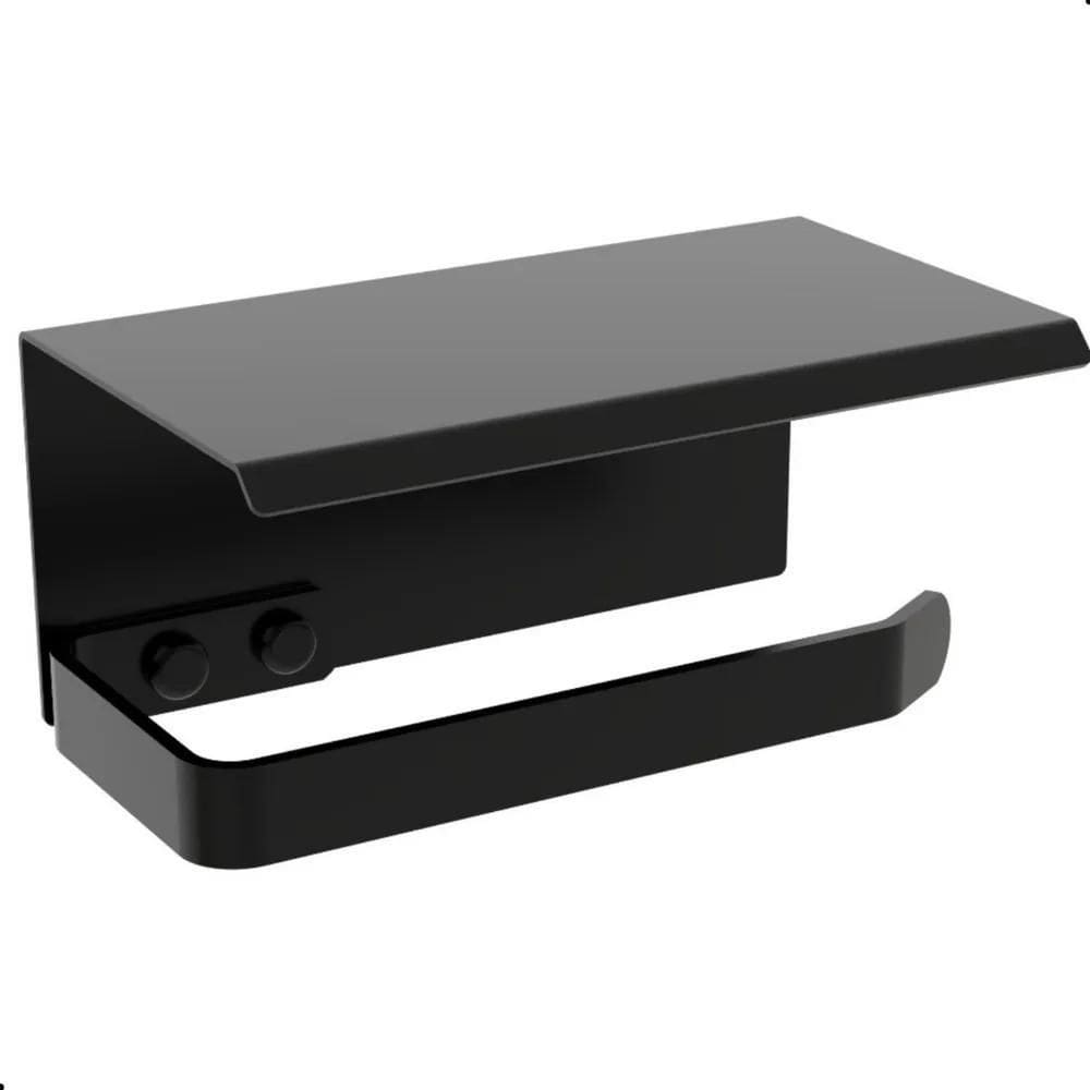 2X Porta Papel Higiênico Inox De Parede Banheiro Preto Max