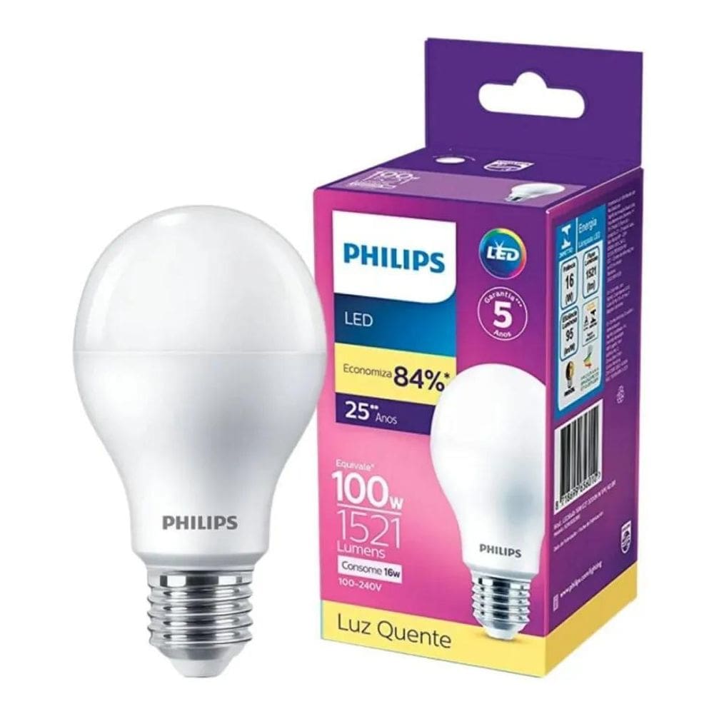 2X Lâmpada Led Bulbo 16W = 100W 1521Lm Bivolt Philips