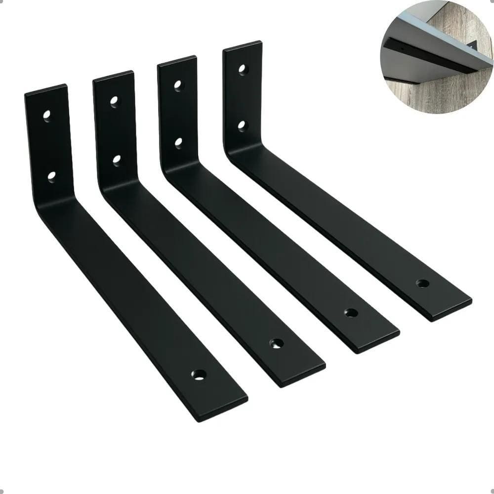 Suporte De Parede Mão Francesa Aço Em L Preta 30X10X3,5Cm