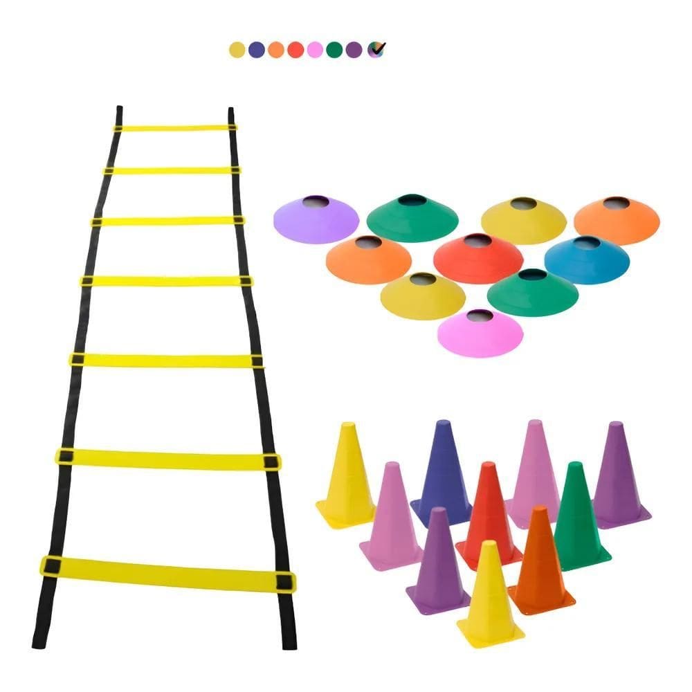 2X Kit Agilidade 10 Cones 10 Chapeu Chines + Escada 7 Degrau