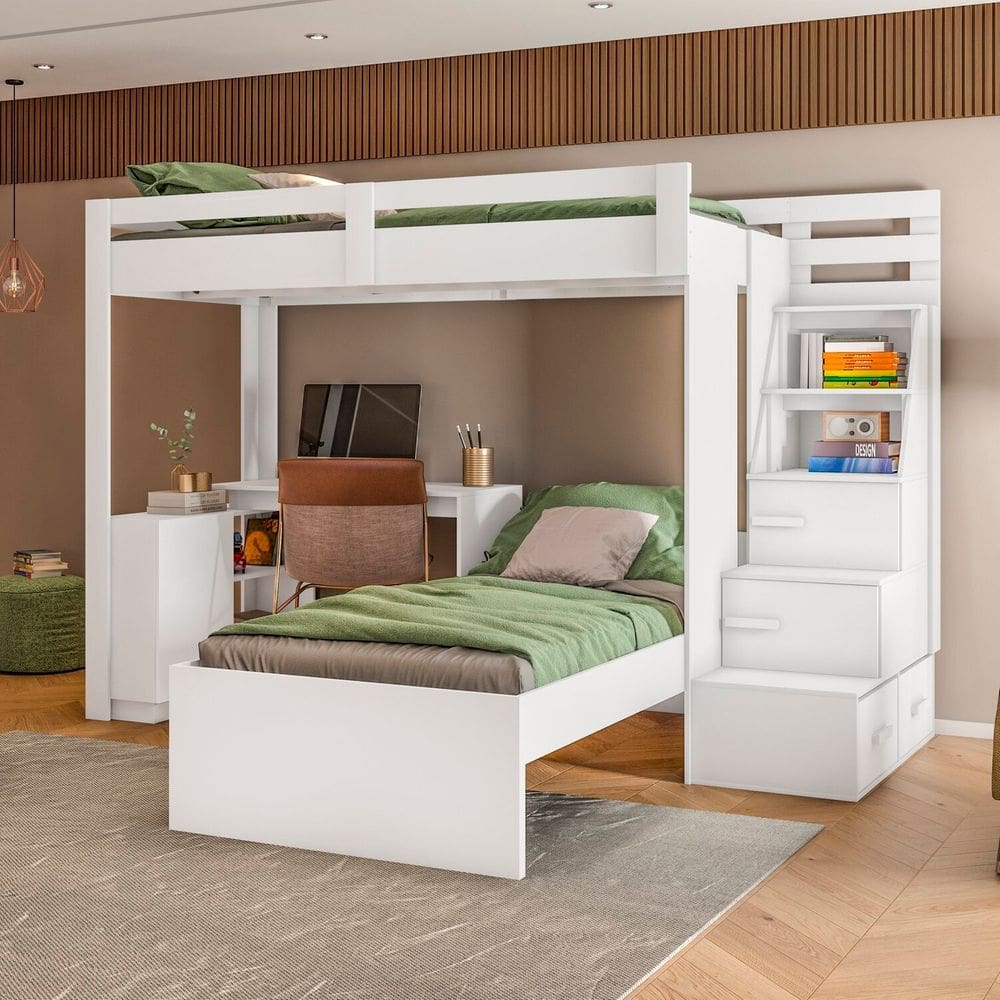 Beliche Adulto com Escrivaninha Office Moon Branco