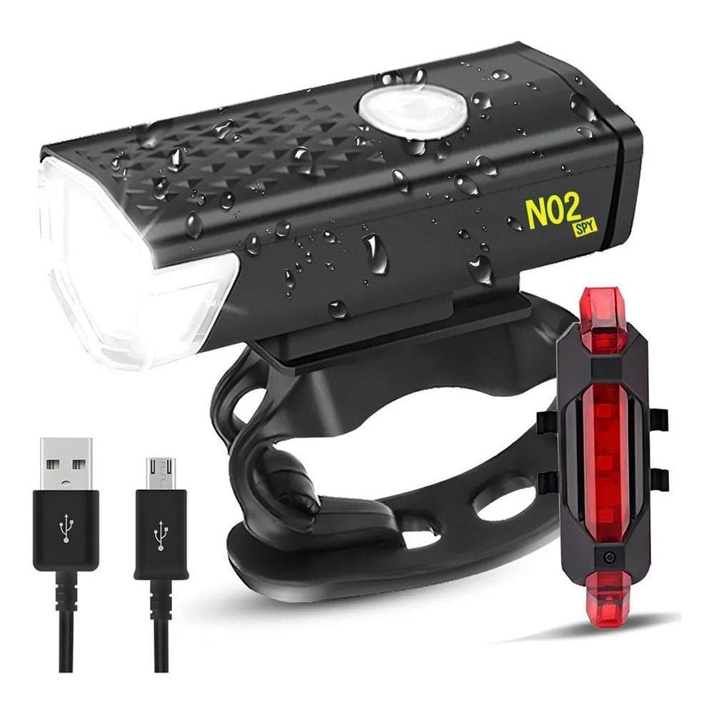 2X Kit Farol E Lanterna Para Bicicleta Bike Led Potente Usb