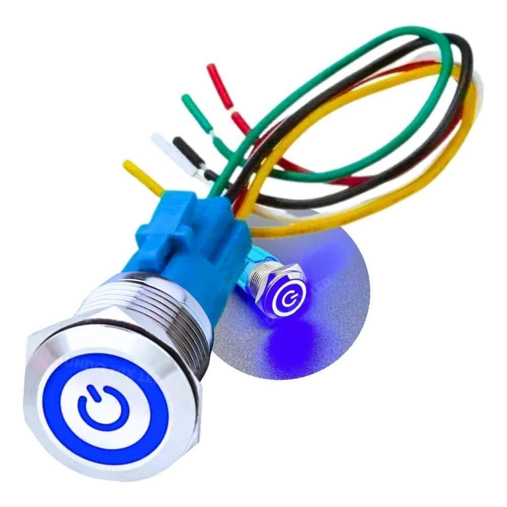 2X Botão Inox Liga Desli Start Pulso 12V 19Mm + Chicote Rabi