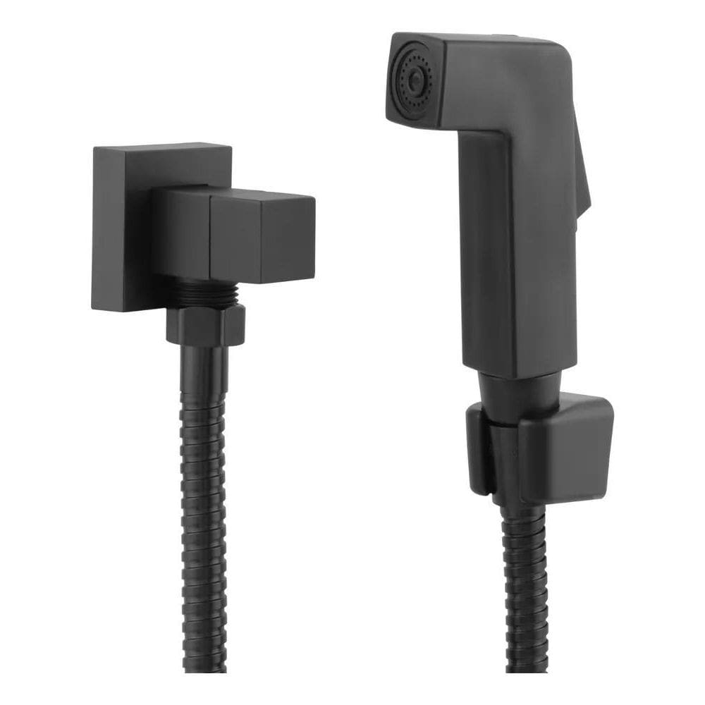 Ducha Higiênica Metal Quadrada Luxo Cromada Preta 1/4 Volta