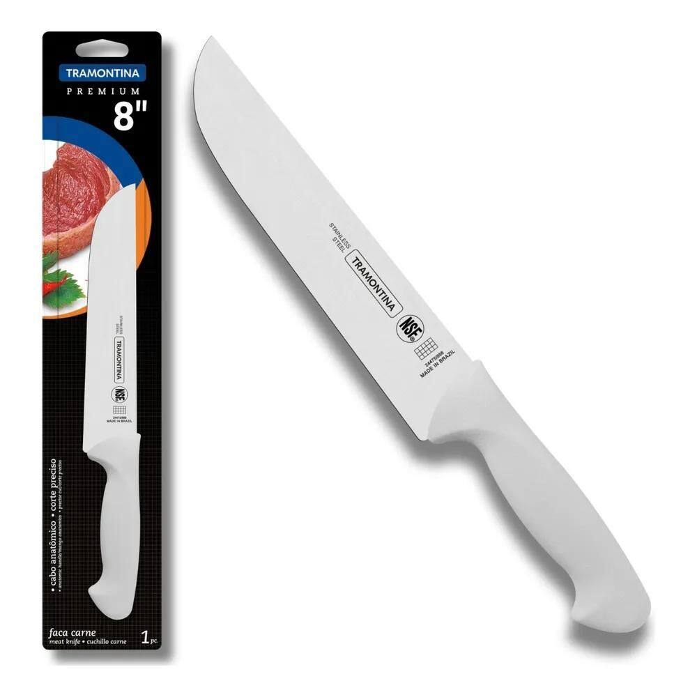 2X Faca Carne Premium Reta 8 Tramontina Churrasco Branco Pr