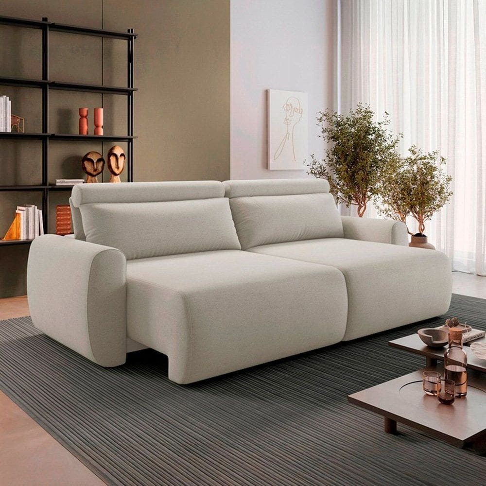 Sofá Retrátil 4 Lugares 240cm em Linho City Bege Claro