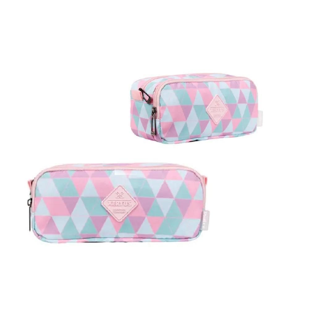 Estojo Juvenil 2 Divisórias Azul/Rosa/Roxo Xeryus