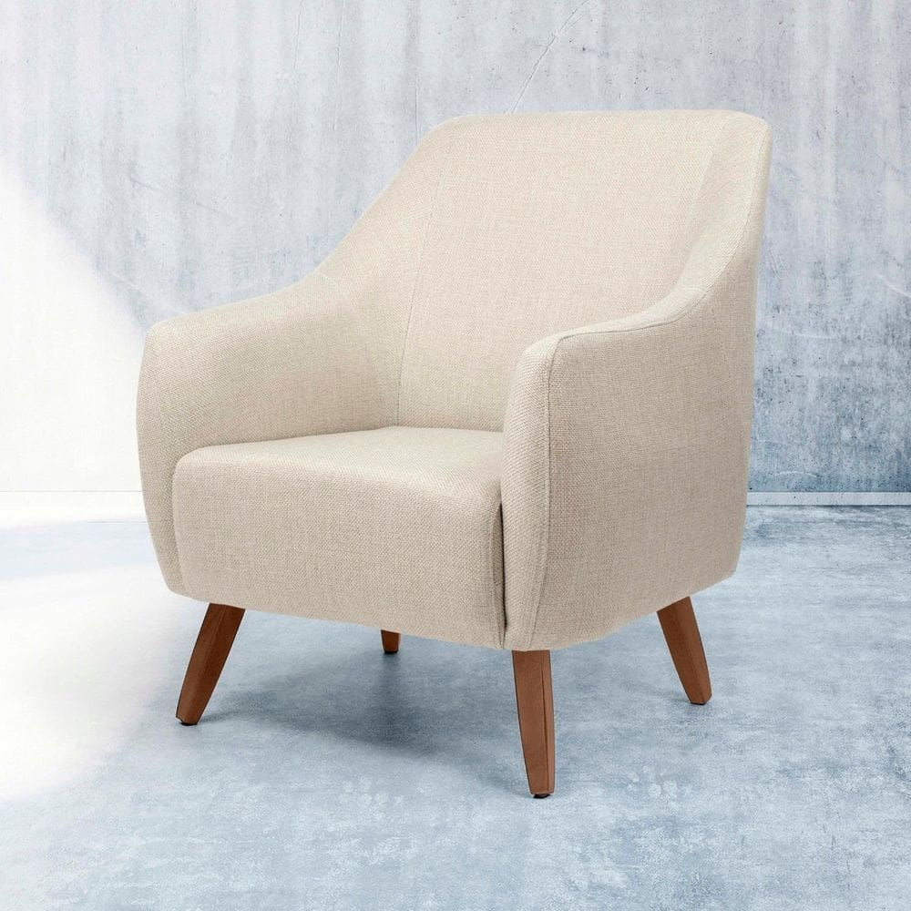 Poltrona Tecido Linho Pés Madeira Paloma Bege Rústimo