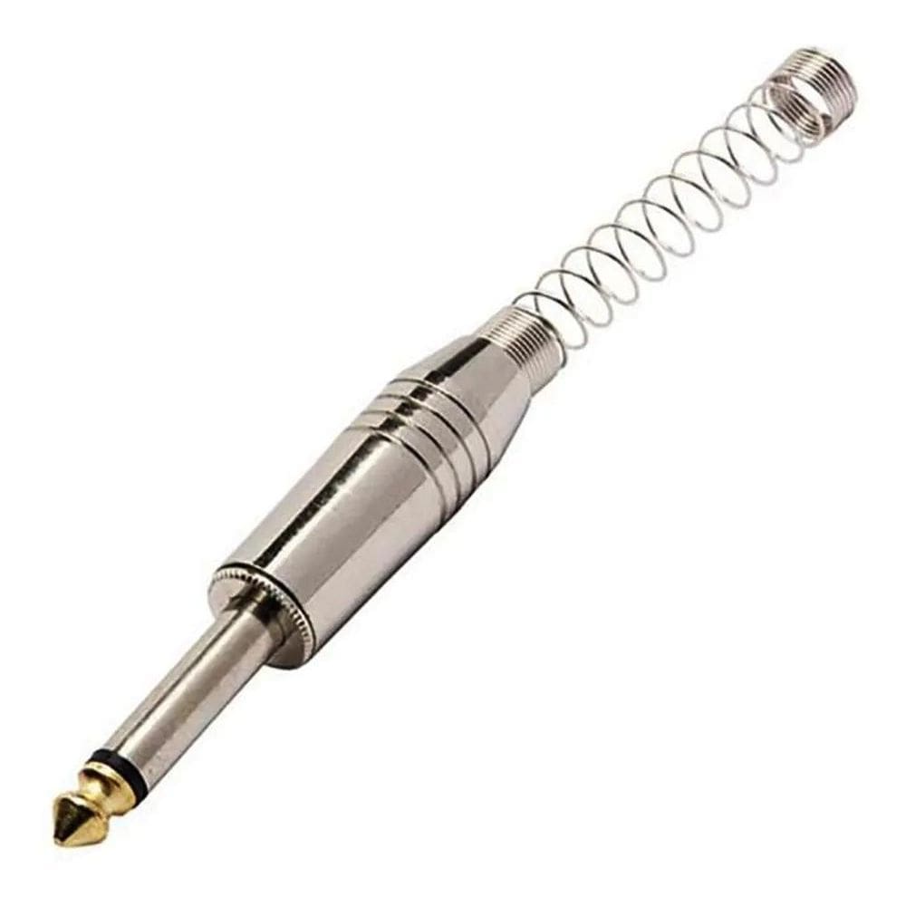 2X Plug P10 Mono Metal Com Mola Espiral Ponta Dourada