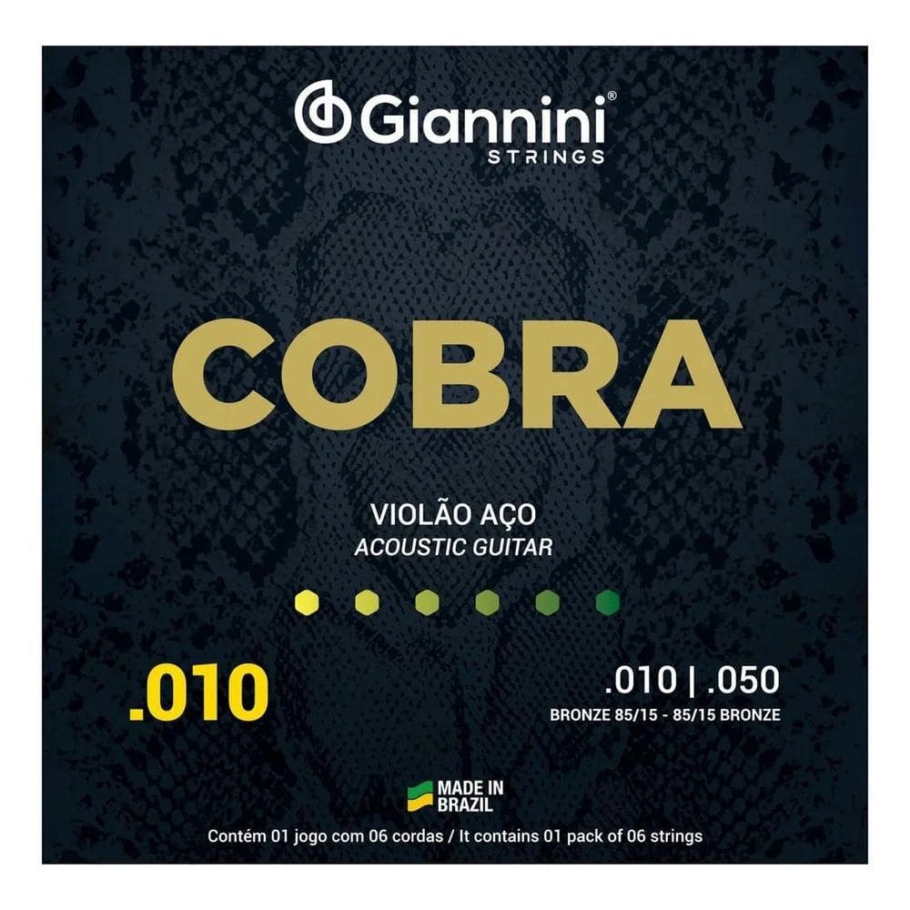 2X Encordoamento Giannini Cobra 010 Para Violão Aço