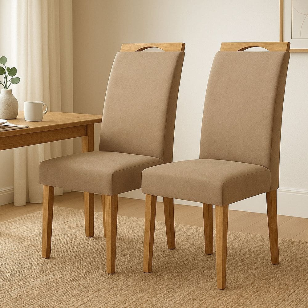 Conjunto 2 Cadeiras Estofada Tecido 09 Naturalle /Pinhão