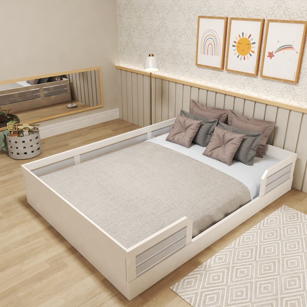 Cama Montessoriana Casal Infantil Zoe Branco/Cinza Cristal
