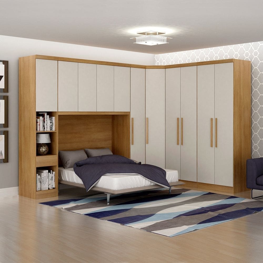 Guarda-roupa Casal 11 Portas 5 Peças Modulado Cairo Cumaru/Cinza