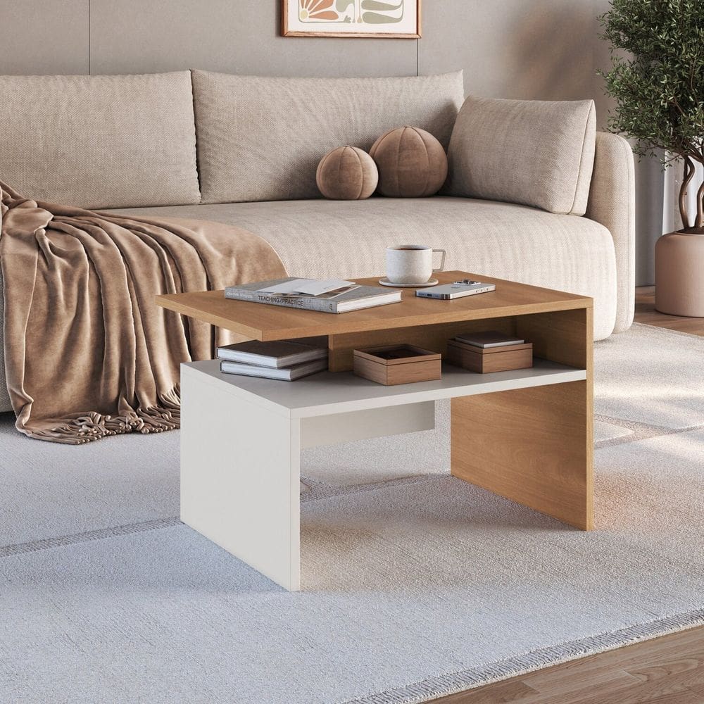 Mesa de Centro para Sala de Estar 38cm X 60cm Montana Freijó/Off White