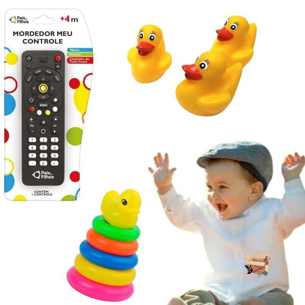 Kit Brinquedos Para Bebês Mordedor + Patos Borracha + Torre
