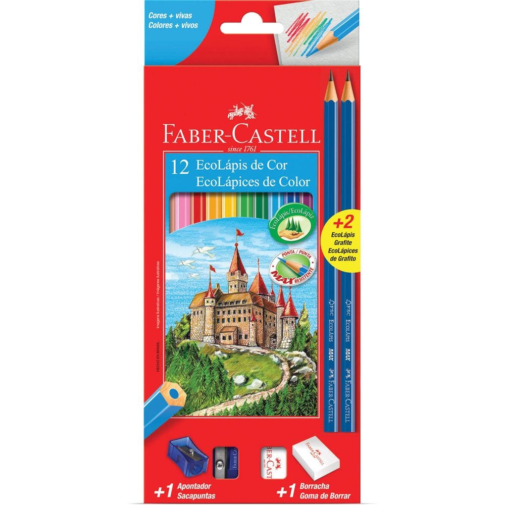 Pacote com 12 Faber-Castell Lapis de cor Ecolapis 12 Cores