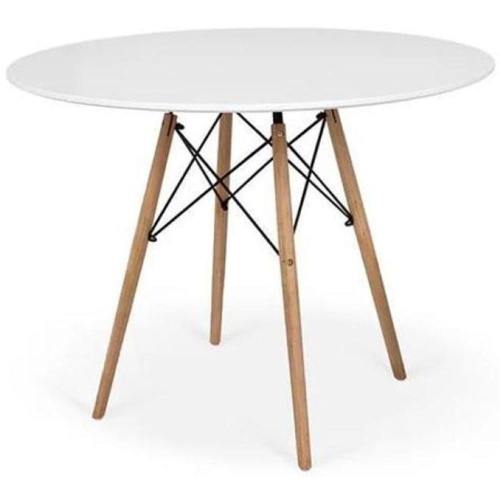 Mesa De Jantar Redonda Eames Eiffel Wood 90Cm Branca