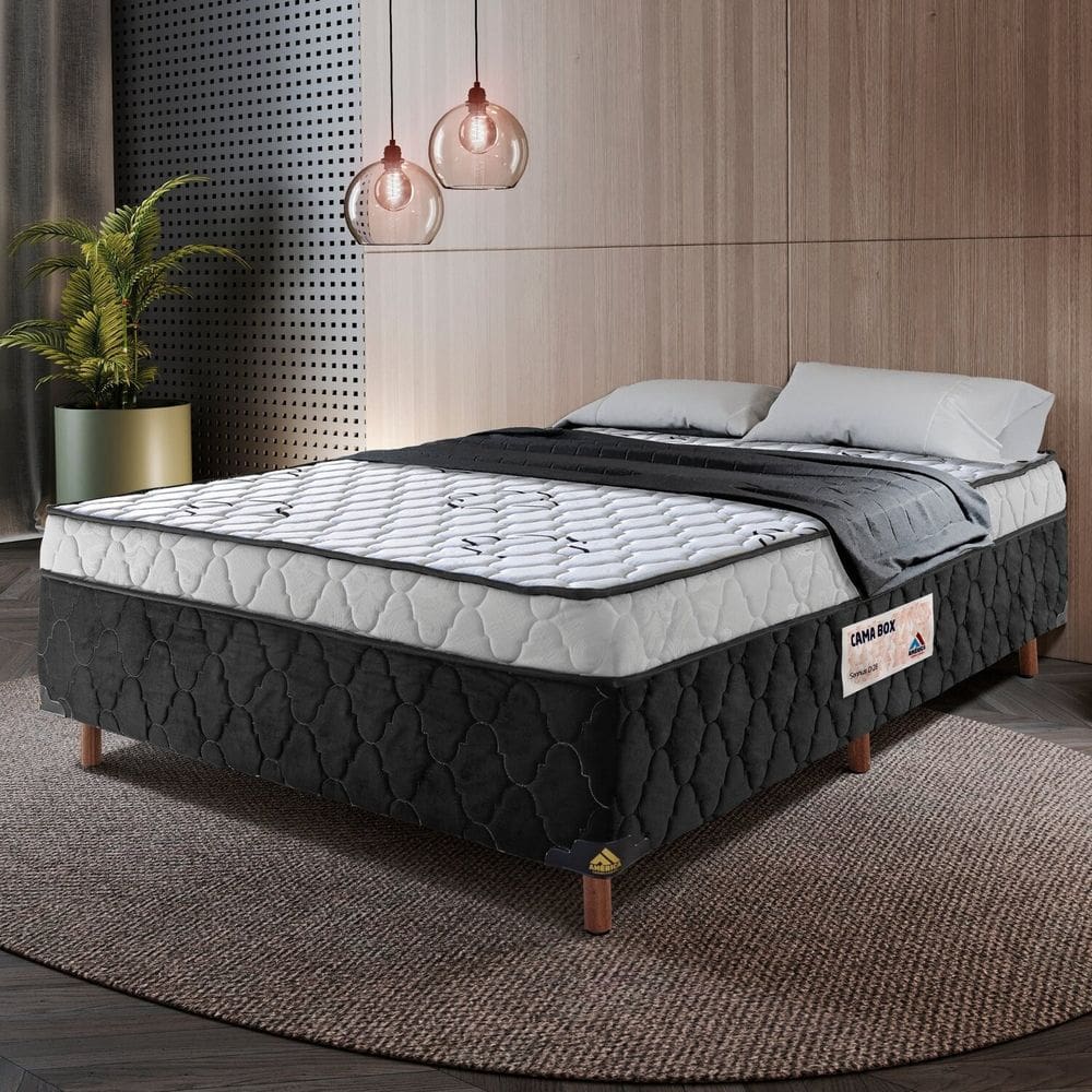 Cama Box Casal Espuma D-28 100% Poliéster 138x52cm Sonnus Branco / Preto Fosco