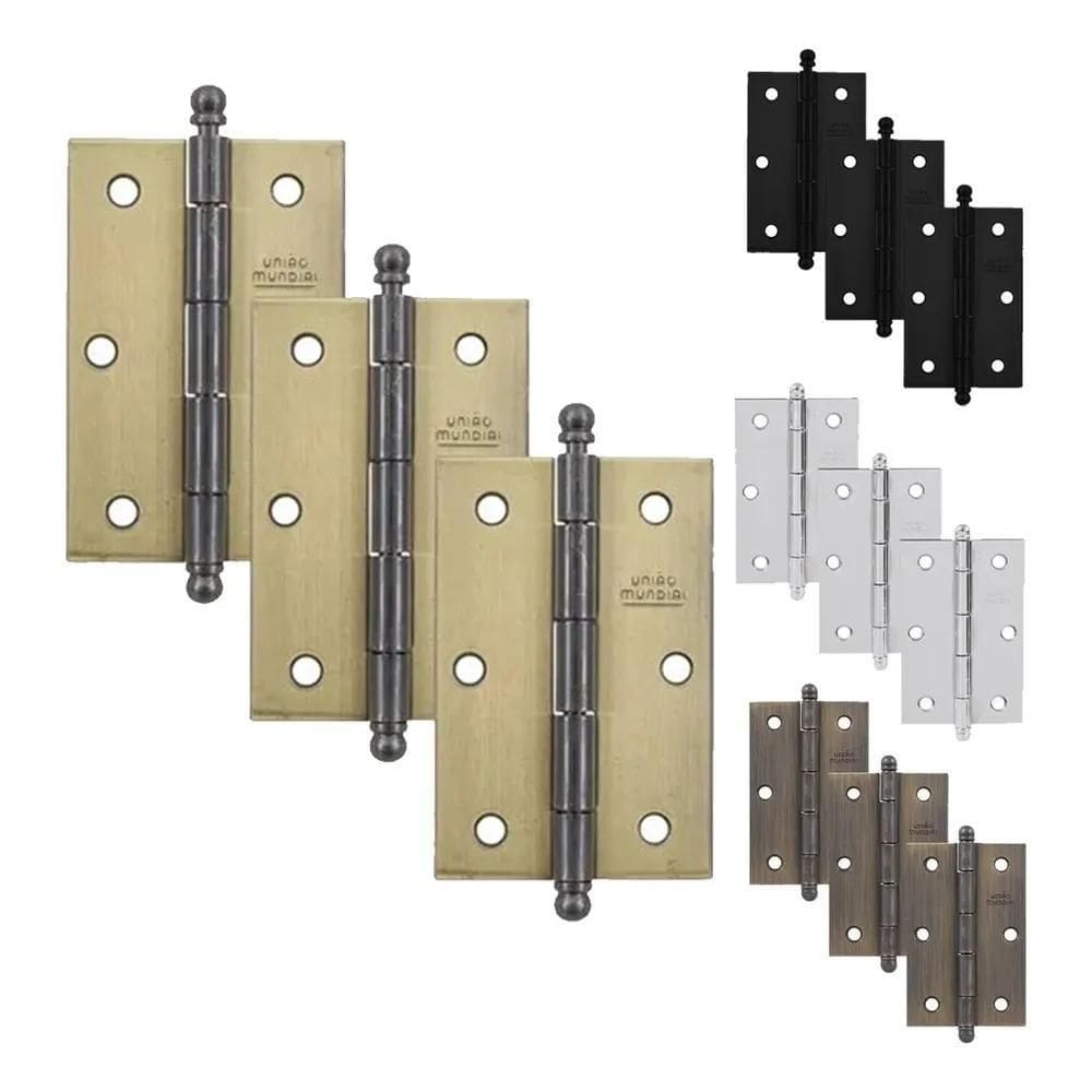 Dobradiça Porta Janela 3.1/2 X 2.5/16 União Mundial - 3 Pçs