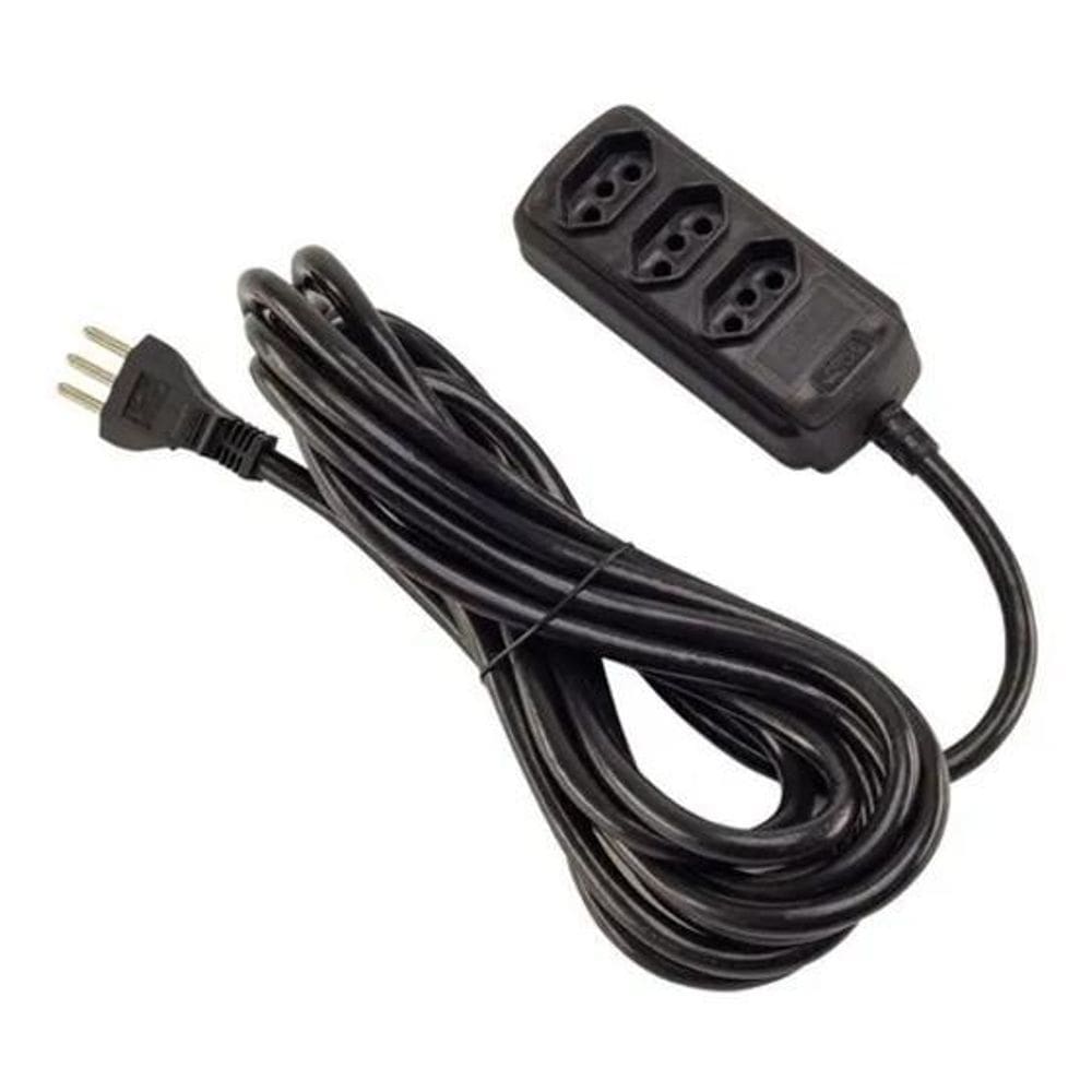 2X Extensão 3 Tomadas Tripolar 20A 5M Preto Force Line