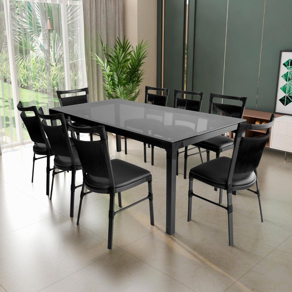 Conjunto Mesa e Cadeira 8 Lugares Fita Náutica Alemanha Preto