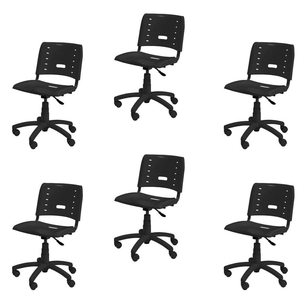 Conjunto 6 Cadeiras de Escritório Base Giratória Elo Preto