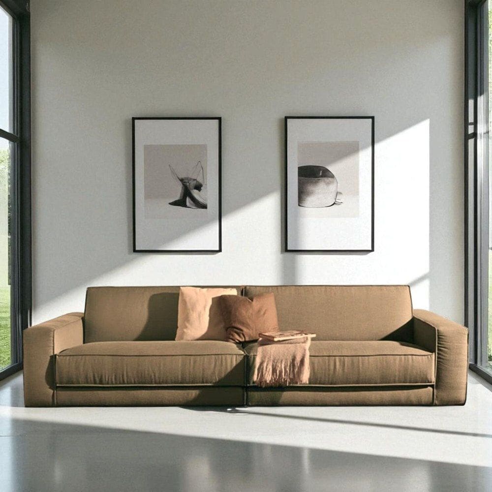 Sofá 2 Lugares King-size Revestimento em Sarja 266cm Bege Escuro