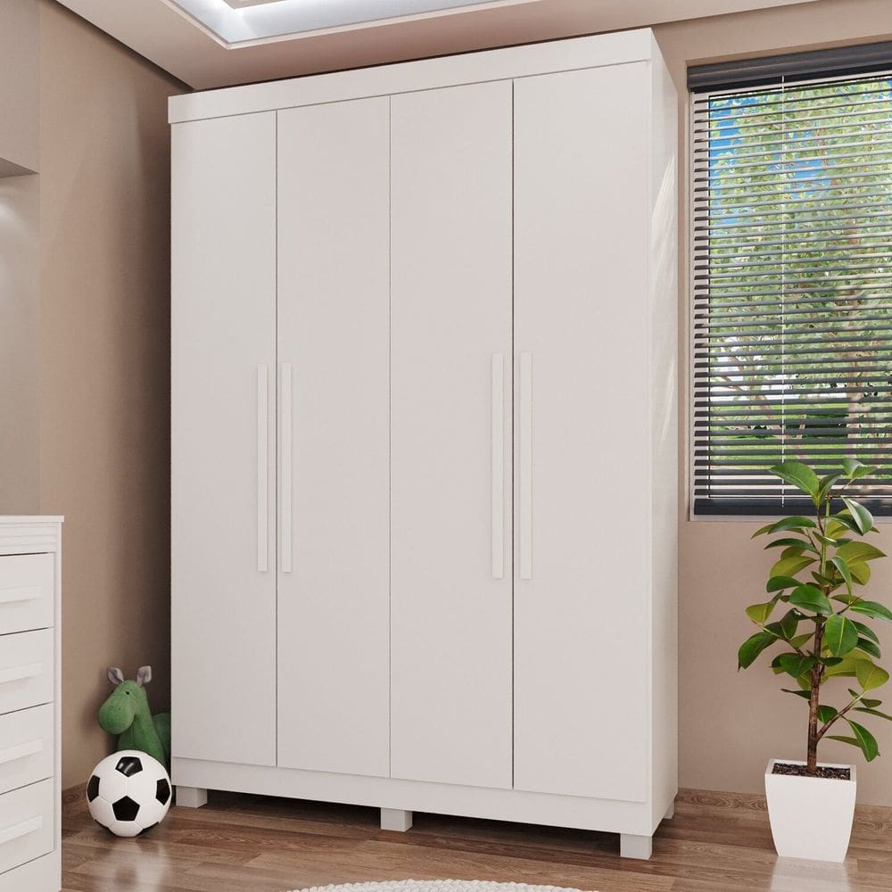 Guarda-roupa Infantil 4 Portas 3 Gavetas Alice Espresso Móveis Branco