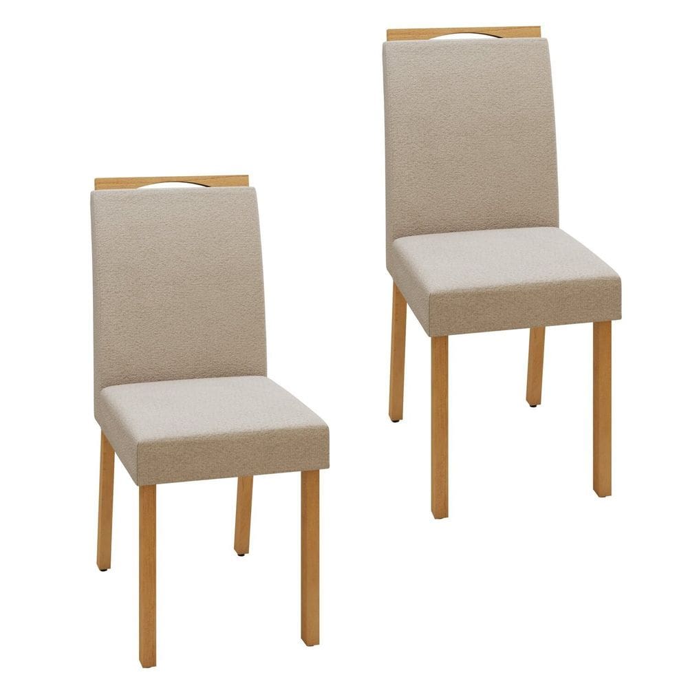 Conjunto 2 Cadeiras para Sala de Jantar Pés Madeira Maciça Lunen Bonna Amêndoa Clean/Naturale Creme