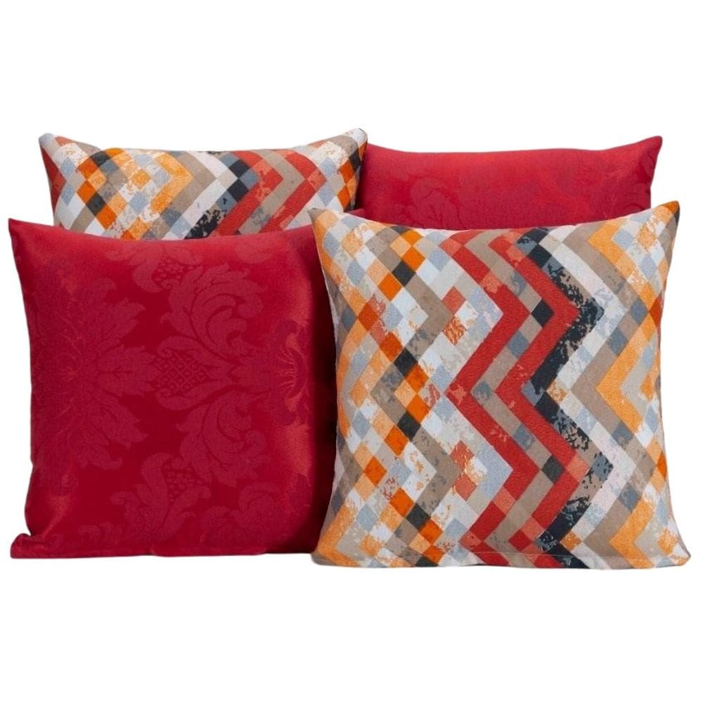 Kit 4 Capas De Almofada Pra Sofá Estampa Vermelho Ziguezague