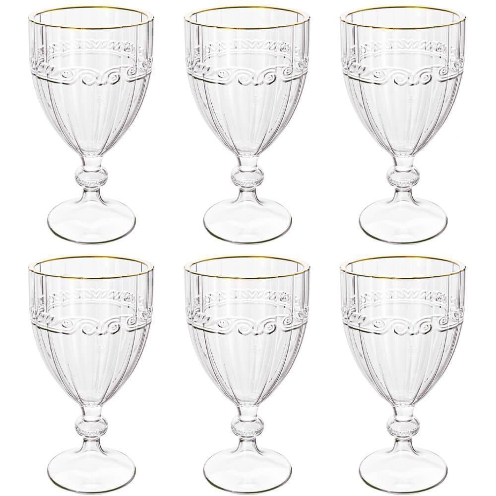 Jogo Taças Cristal Transparente Fio Ouro Imperial 330Ml 6