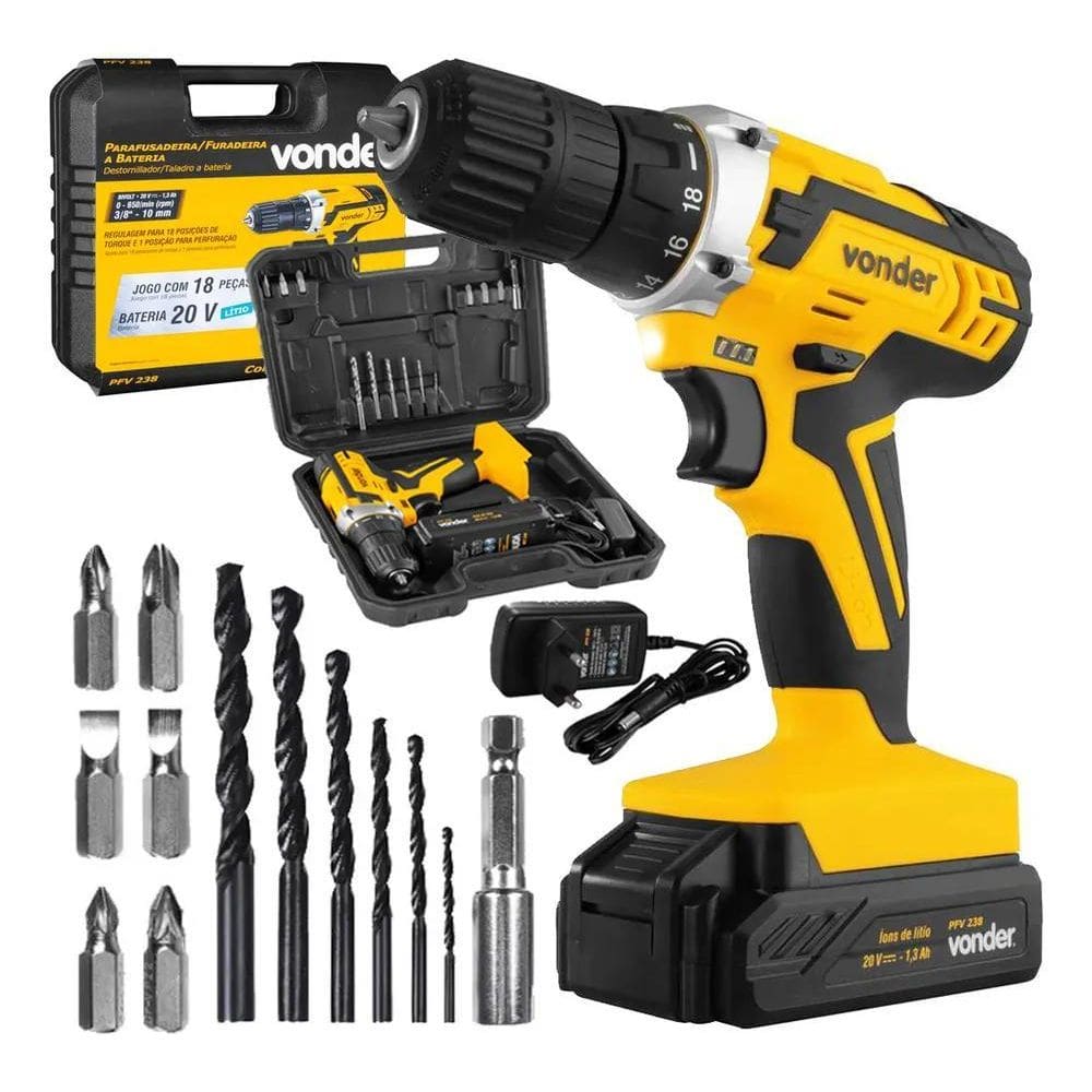 Parafusadeira Vonder 20V Bivolt Modelo 6001238000 Com Maleta