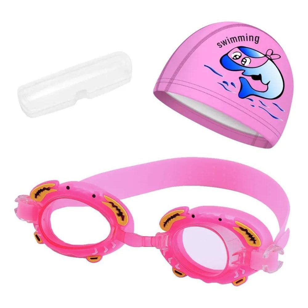 2X Kit Touca Óculos Natação Piscina Infantil Hero Band Desen