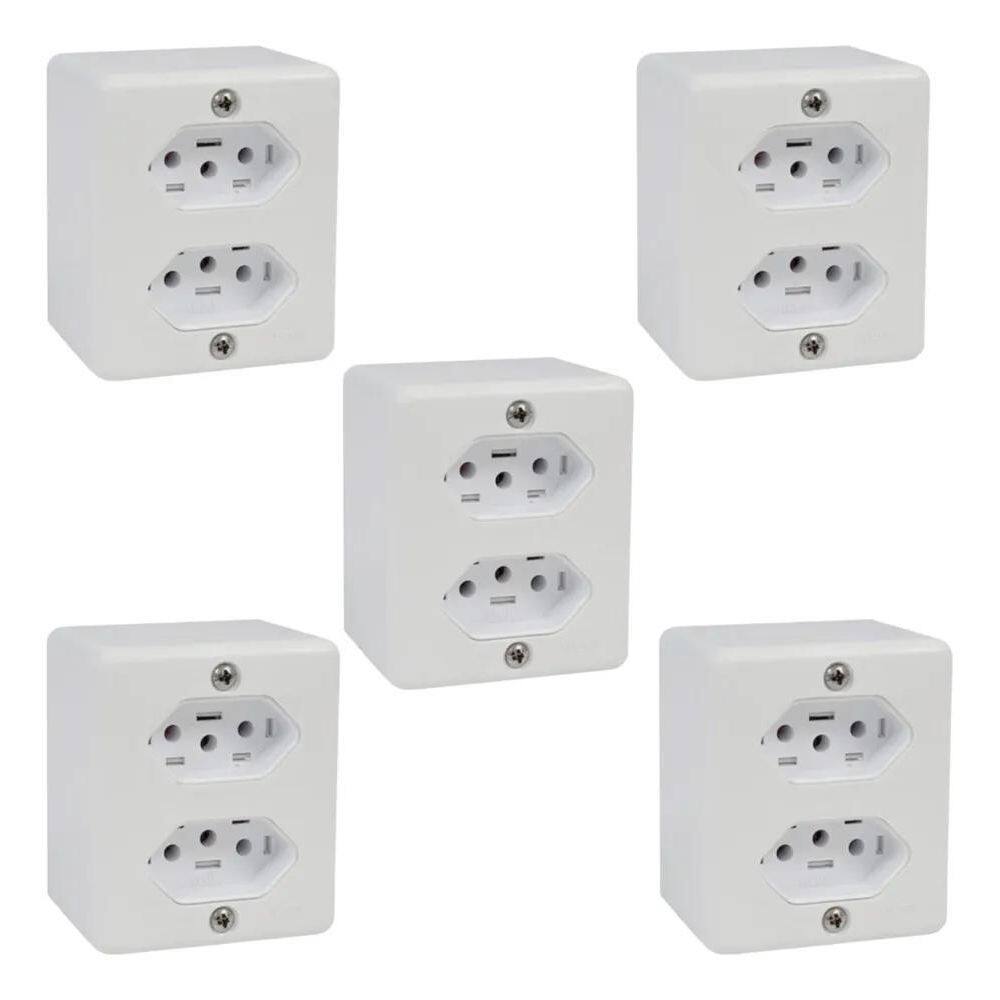 2X Kit 5 Tomada Dupla Caixa Sistema X Sobrepor 20A Ilumi