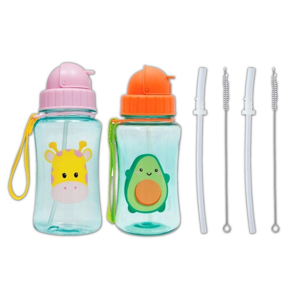Kit 2 Garrafinhas Infantil 400 Ml Buba 2 Canudos Extra