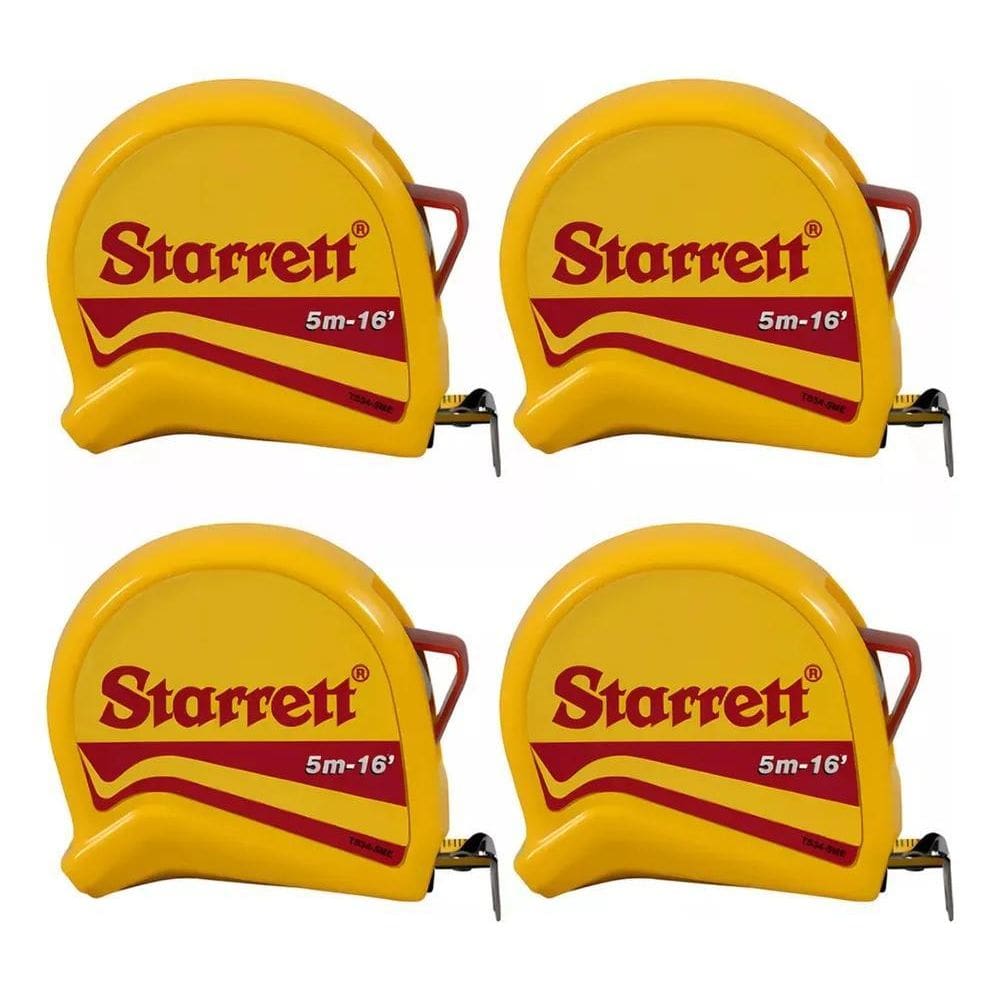 Kit 4 Trena Starrett 5 Metros Mm E Pol Largura Da Fita 19Mm