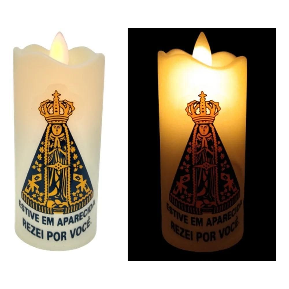 2X Vela Led Eletrônica, Chama Viva, Oscilador, Nossa Senhora