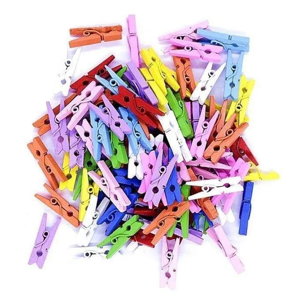 2X Kit 100 Unidades Mini Pregadores 2,5 Cm Coloridos