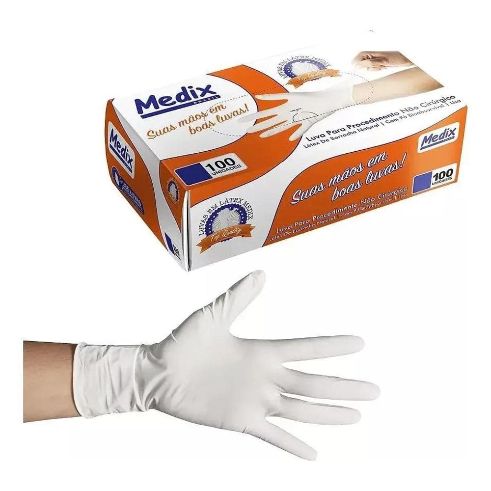 2X Luva Descartável De Látex Com Pó Medix Cor Natural Tamanh