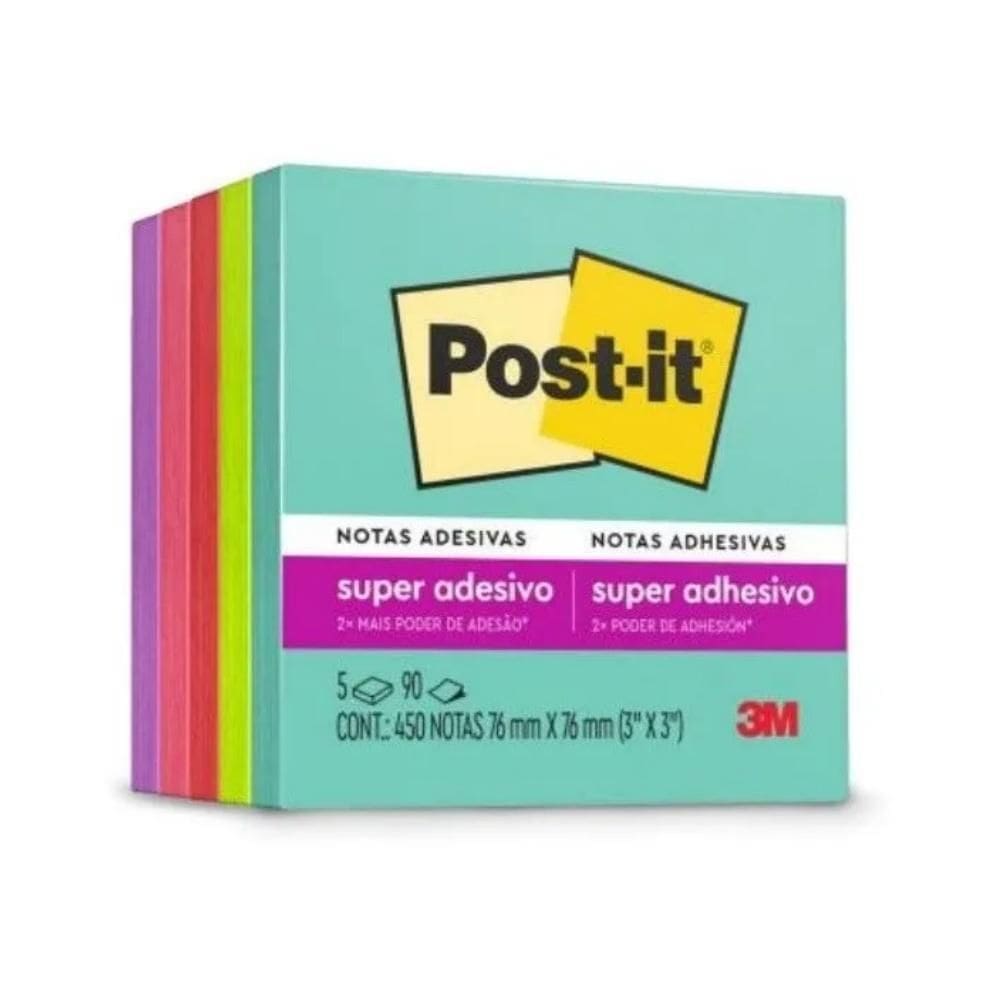 Bloco Adesivo Post-it 3M 76x76mm 450 Fls Neon 5 Cores