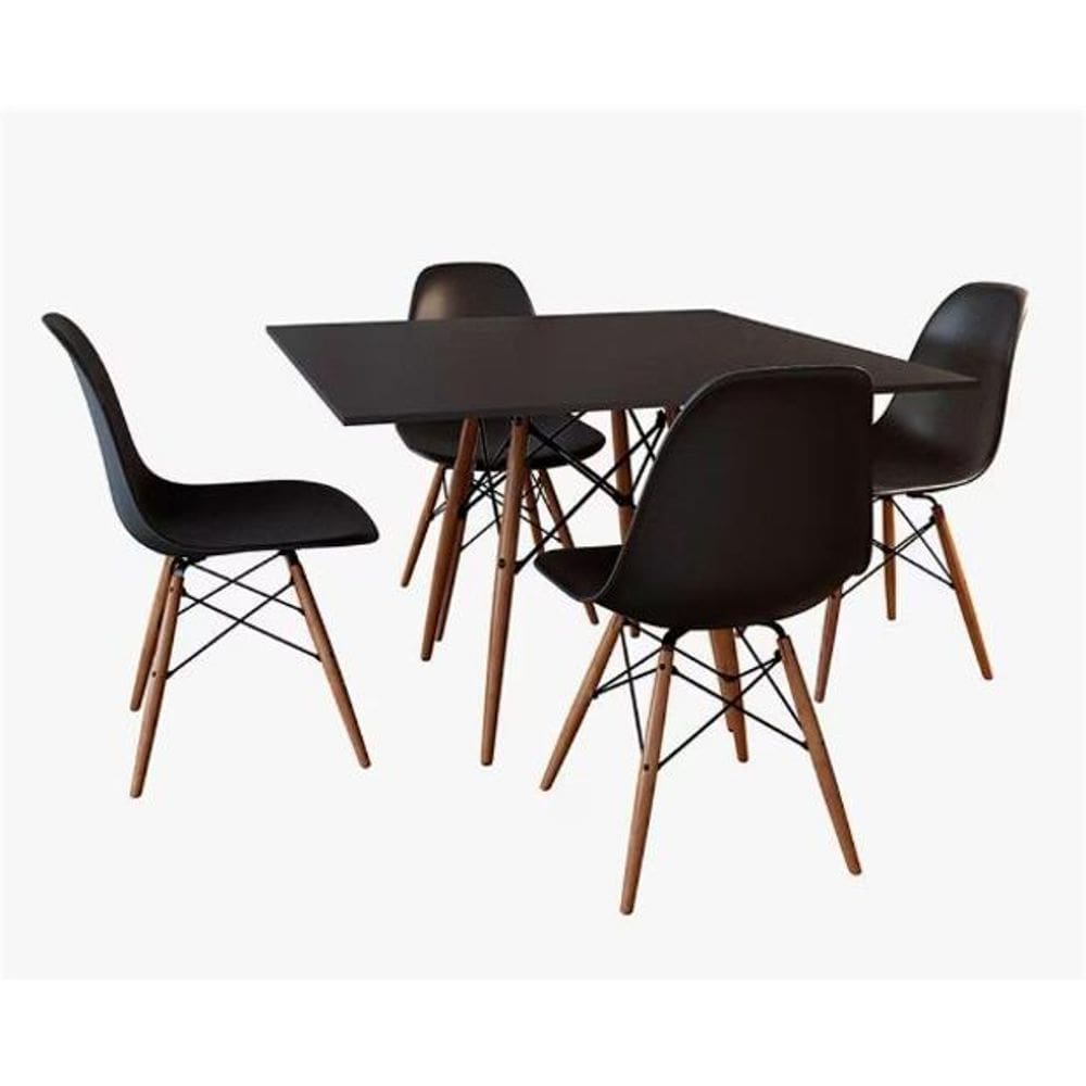 Conjunto De Mesa Eames Tampo Quadrado Preto 90Cm 4 Cadeiras
