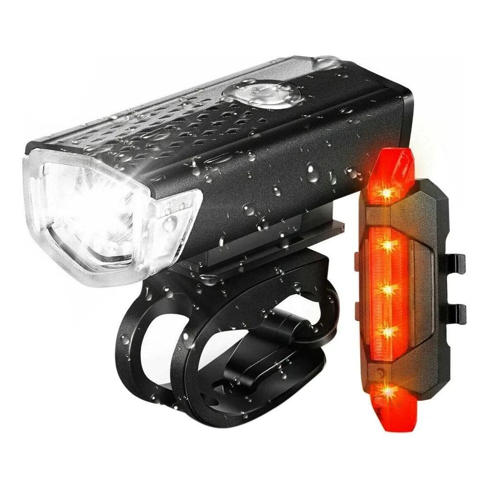 2X Kit Farol Bike Frontal + Pisca Traseiro Led Usb Recarregá