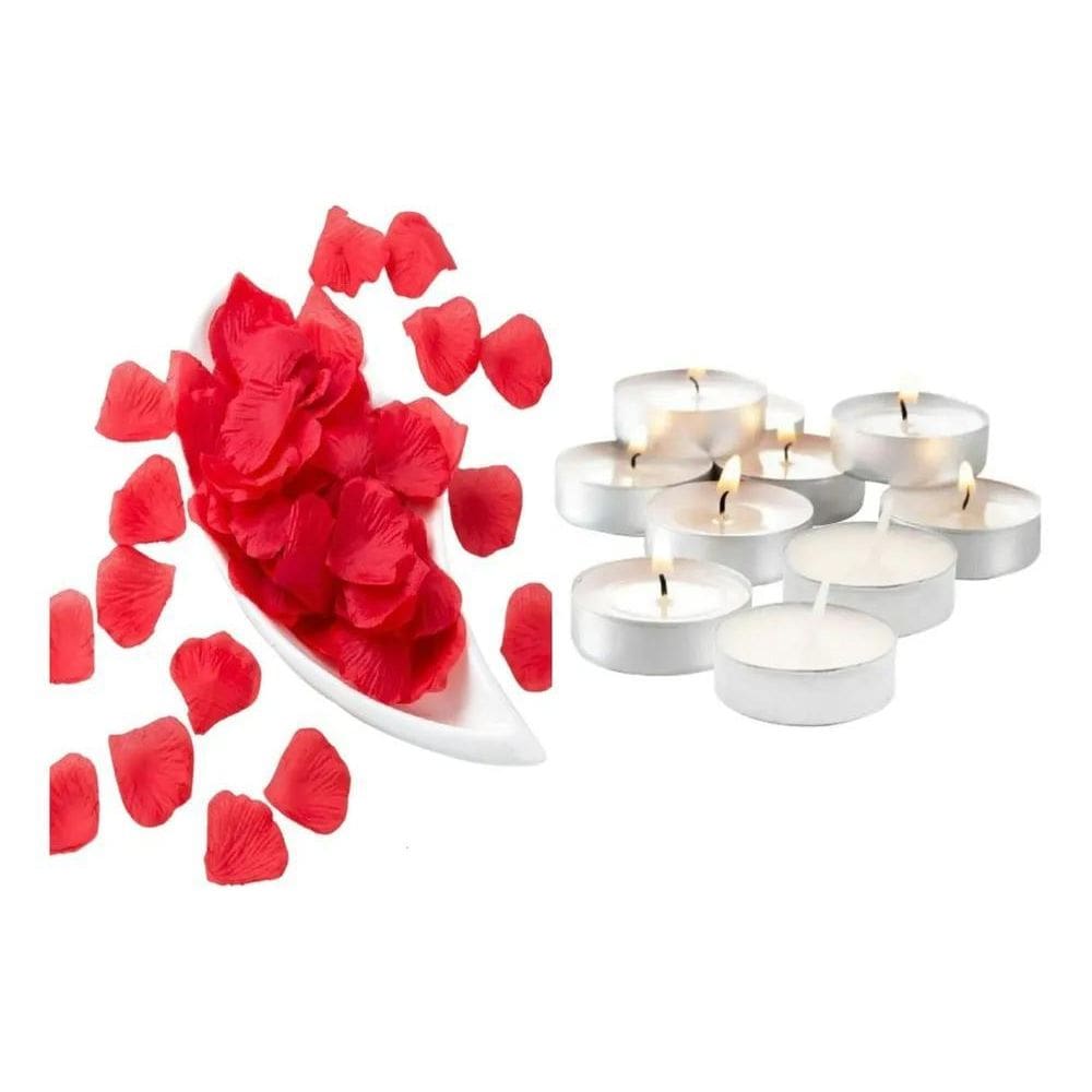 2X Kit Decoração Romântica - 300 Pétalas De Rosas + 10 Velas