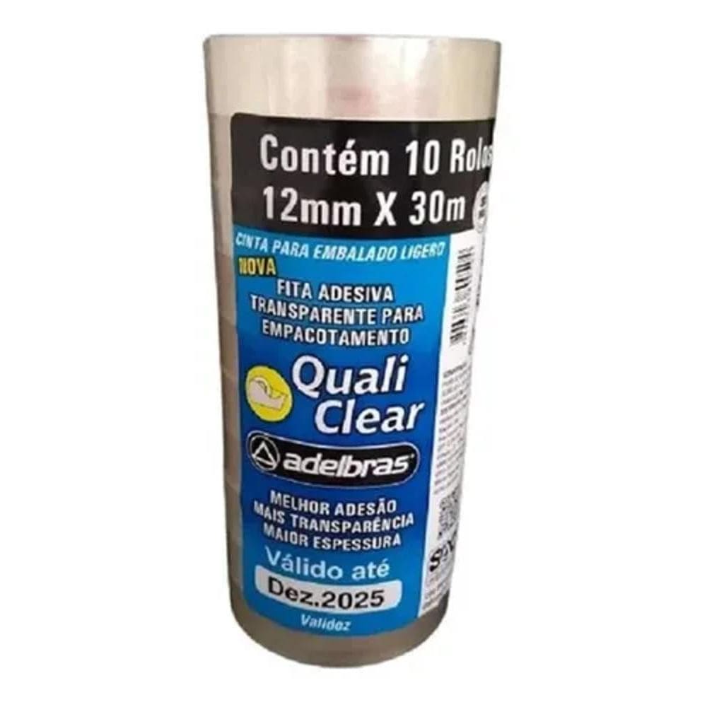 10 Fitas Adesiva Multiuso Transparente 12Mm X 30M Adelbras