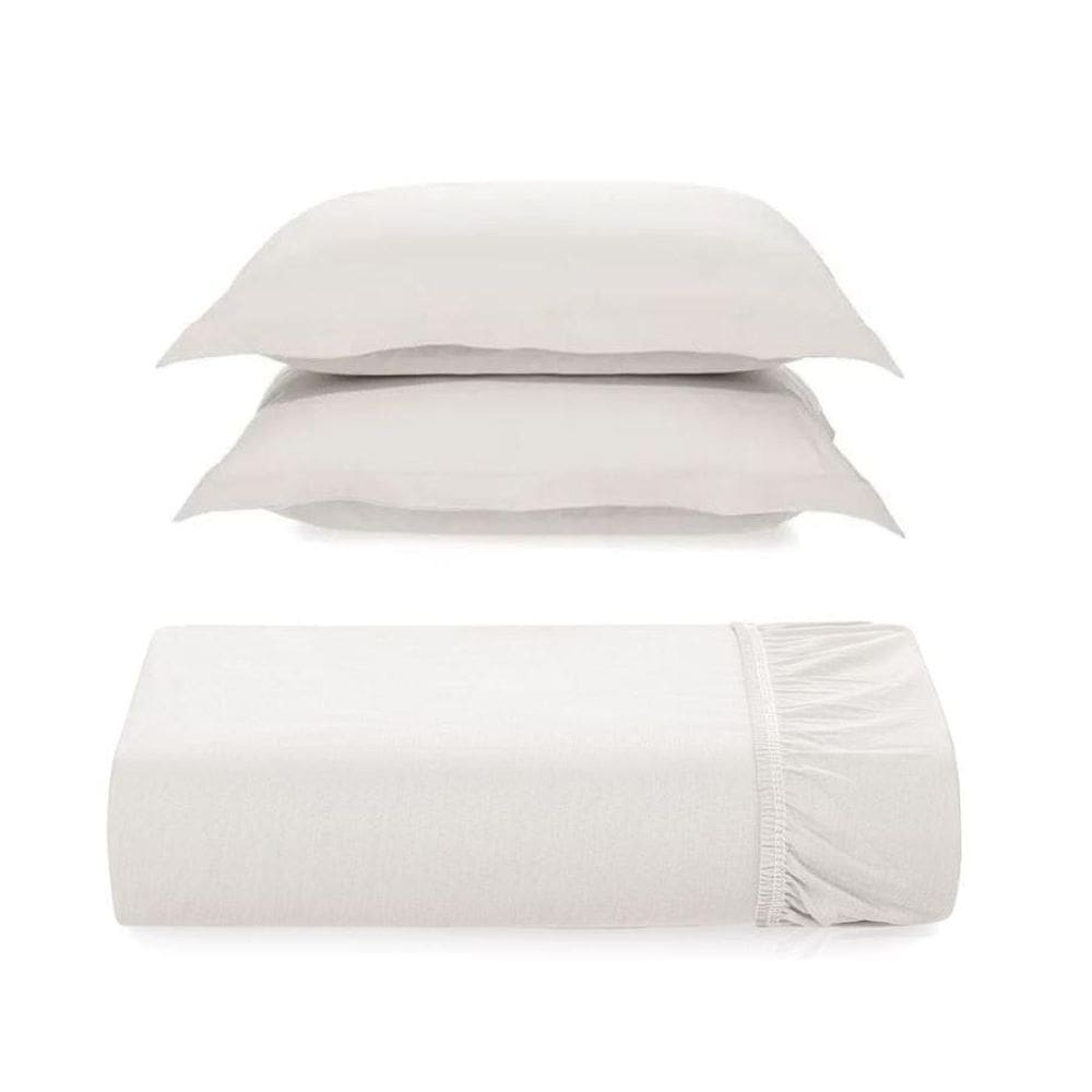 Kit 2 Fronhas + Lençol Casal Elástico Bossa 300 Fios 100%